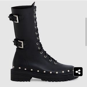 black chunky hard wear lace up ankle boots